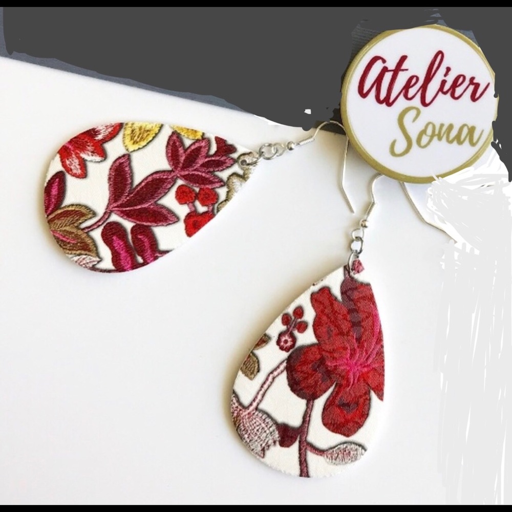 Tropical Teardrop Shaped Earrings faux leather NWT